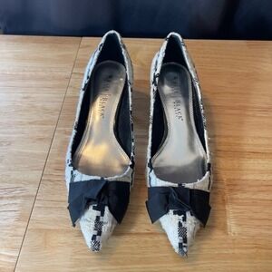 White House Black Market Sawyer Tweed Kitten Heels Black White Pointed Toe 10M